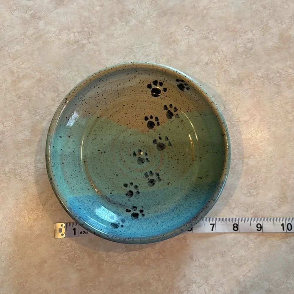 Handcrafted Blue Ceramic Bowl with Paw Prints